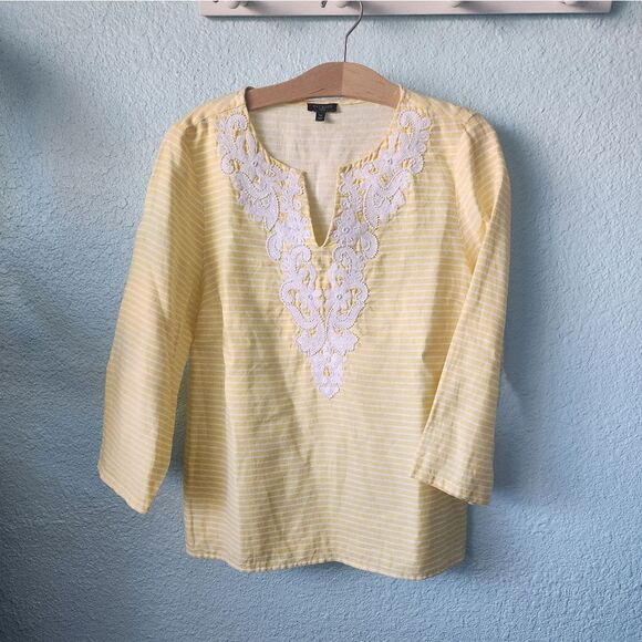 Talbots 100% linen Beach breeze stripe 2/4 sleeve blouse - Picture 7 of 13